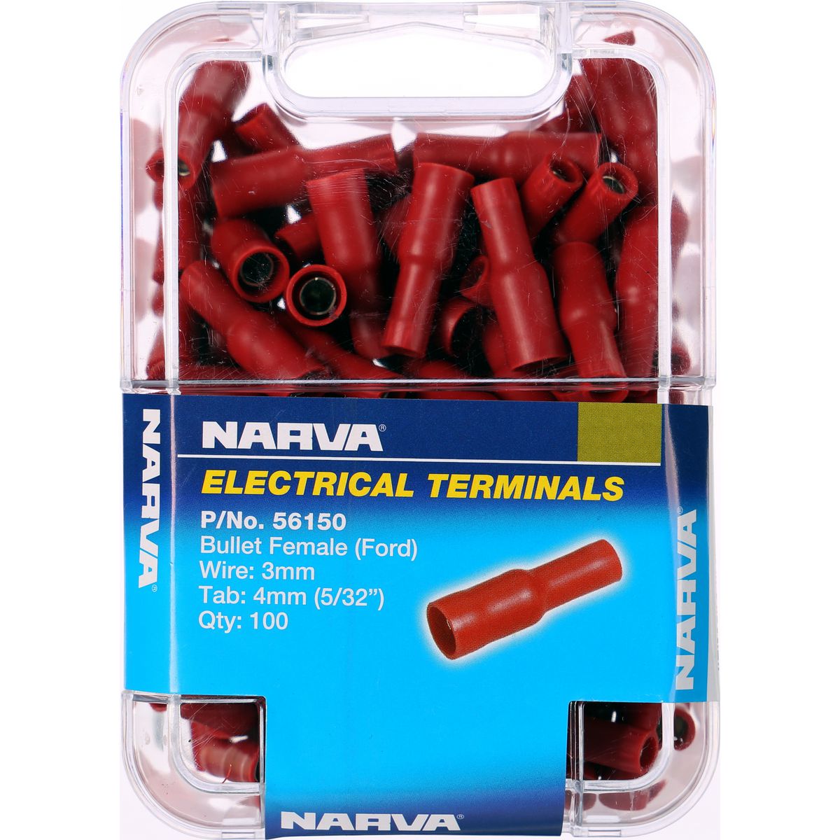 Narva Crimp Terminal Female Bullet Red Terminal Entry 4mm Vinyl 100 Pce - 56150