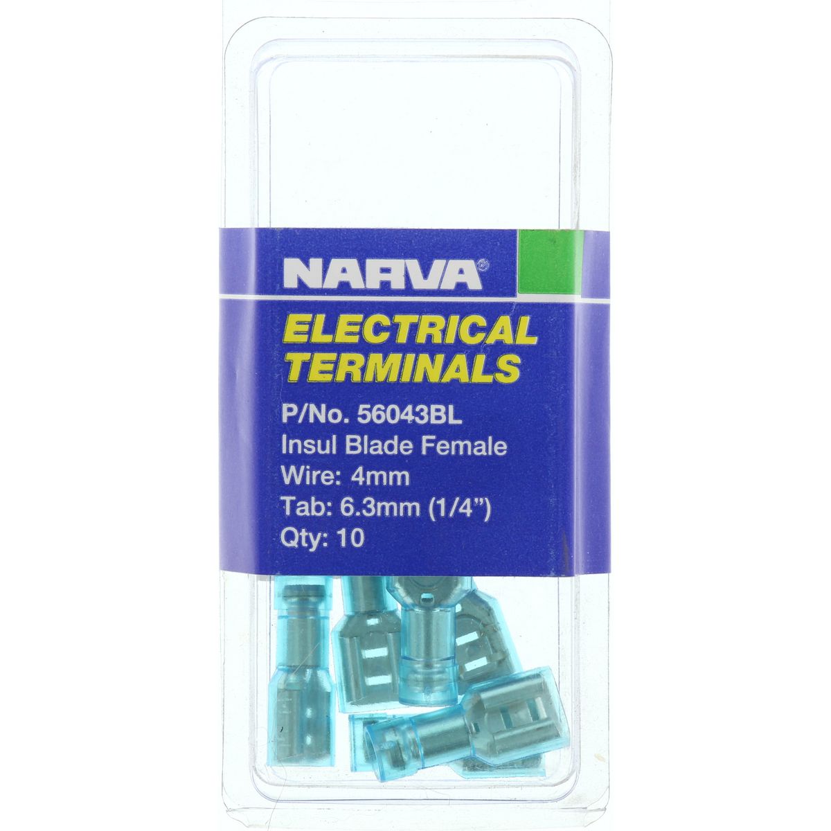 Narva Crimp Terminal Female Blade Blue Terminal Entry 6.3mm Poly Carbonate 10 Pce - 56043BL