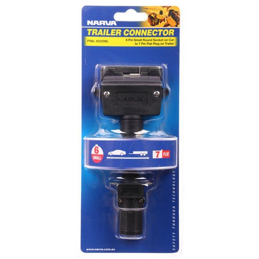 Narva Trailer Adaptor 6 Pin Round Small (Car) To 7 Pin Flat (Trailer) - 82220BL