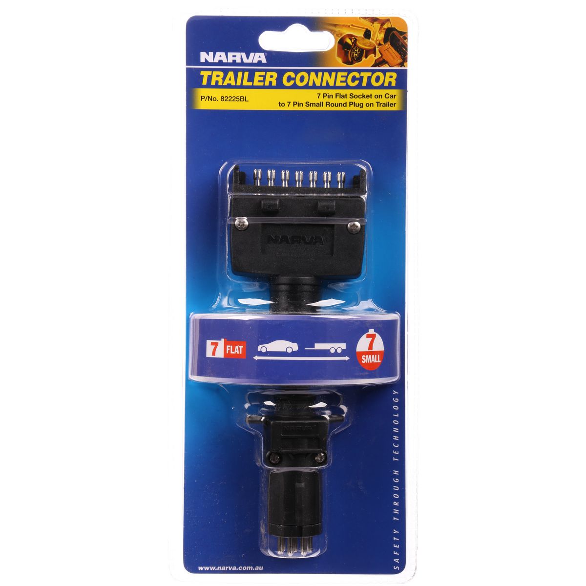 Narva Trailer Adaptor 7 Pin Flat (Car) To 7 Pin Round Small (Trailer) - 82225BL