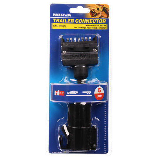 Narva Trailer Adaptor 7 Pin Flat (Car) To 5 Pin Round Large (Trailer) - 82250BL