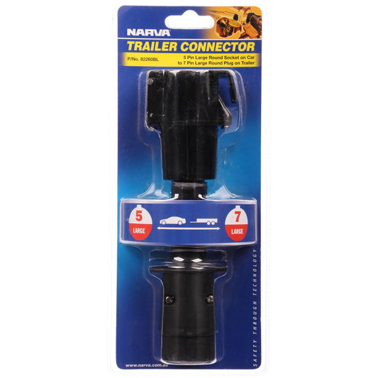 Narva Trailer Adaptor 5 Pin Round Large (Car) To 7 Pin Round Large (Trailer) - 82260BL