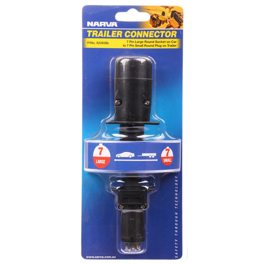 Narva Trailer Adaptor 7 Pin Round Large (Car) To 7 Pin Round Small (Trailer) - 82265BL
