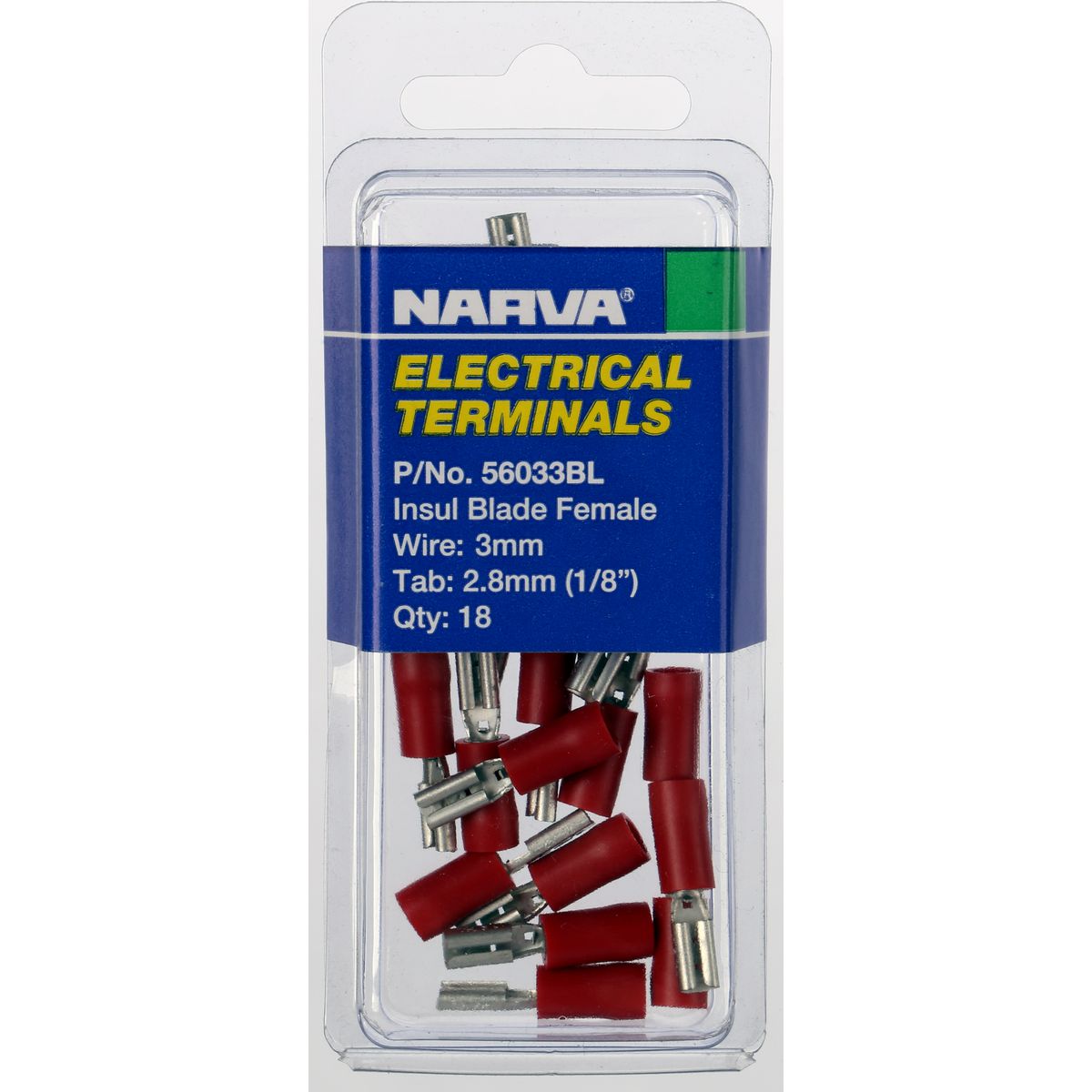 Narva Crimp Terminal Female Blade Red Insulated 3mm  18 Pce - 56033BL