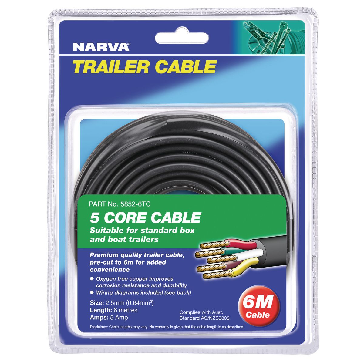 Narva 2.5mm 5 Core Trailer Cable 6M - 5852-6TC