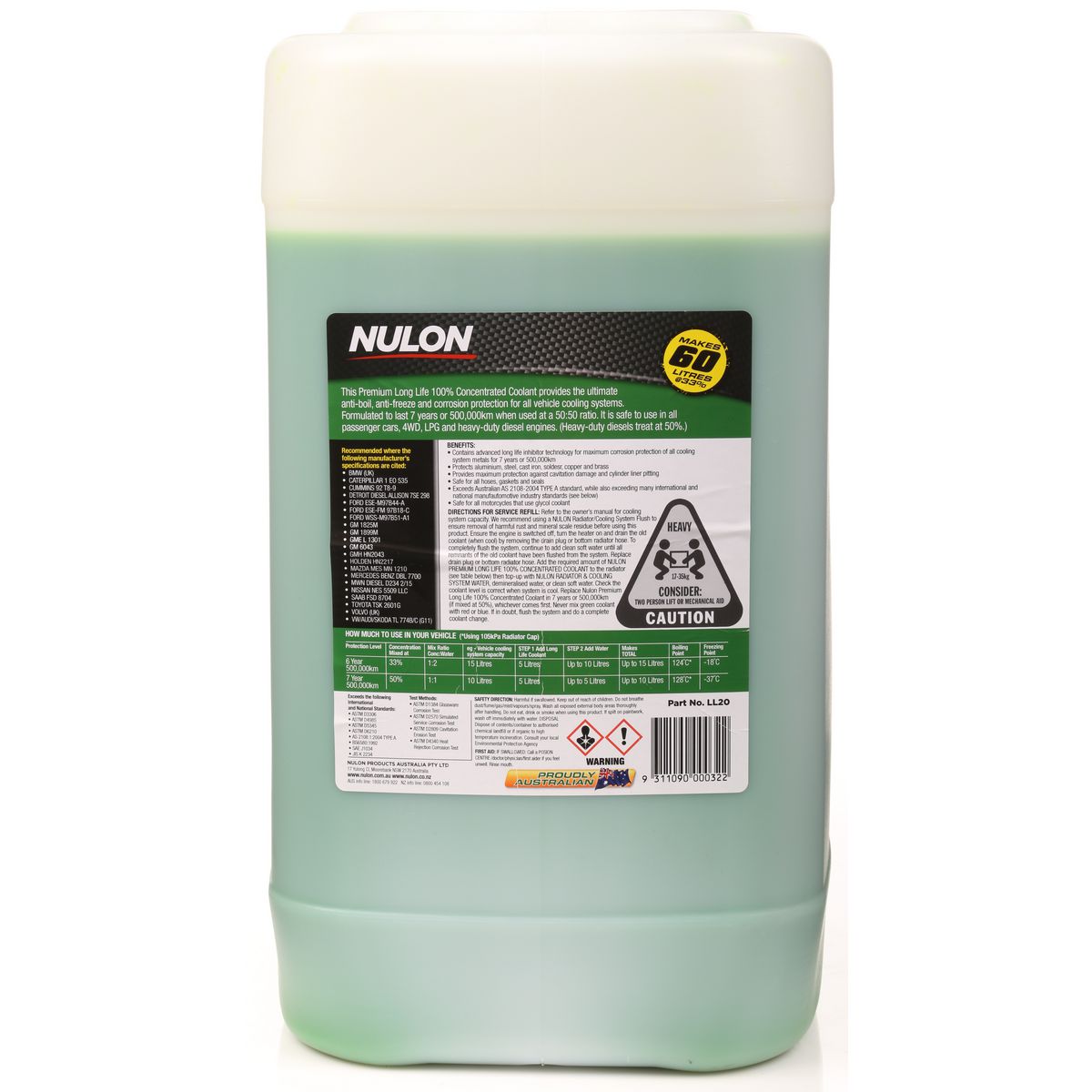 Nulon Coolant Green Long Life Concentrate 20L - LL20