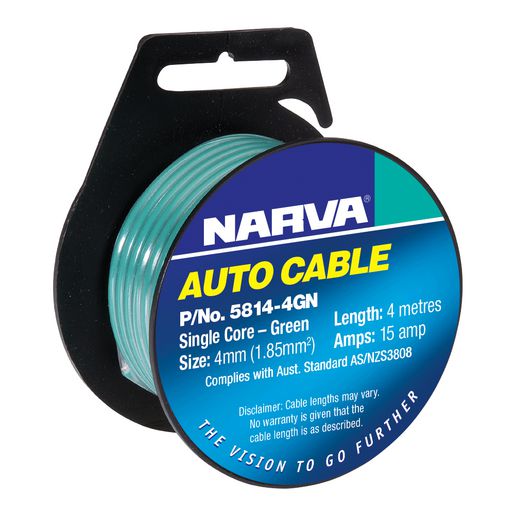 Narva 4mm Single Core Automotive Cable Green 4M - 5814-4GN