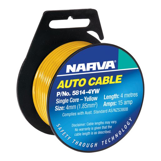 Narva 4mm Single Core Automotive Cable Yellow 4M - 5814-4YW