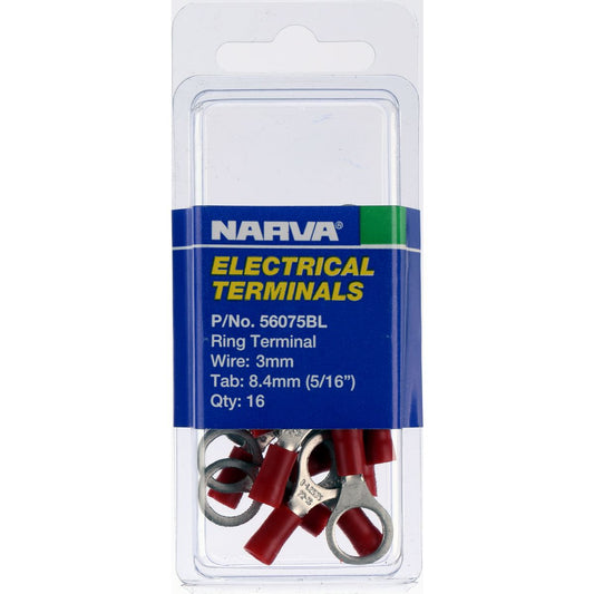 Narva Crimp Terminal Ring Red Insulated 8.4mm  16 Pce - 56075BL