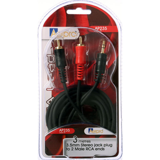 Aerpro 3.5mm Stereo Jack To 2 Male RCA 3 Metre - AP235