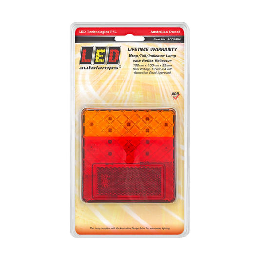 LED Autolamps Multi Volt Stop/Tail/Indicator Lamp With Reflex Reflectors Grey Base Blister Pack 1 pce - 100ARM