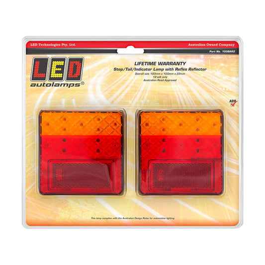 LED Autolamps 12V LED Stop/Tail/Indicator Light With Reflex Reflector Twin Blister - 100BAR2