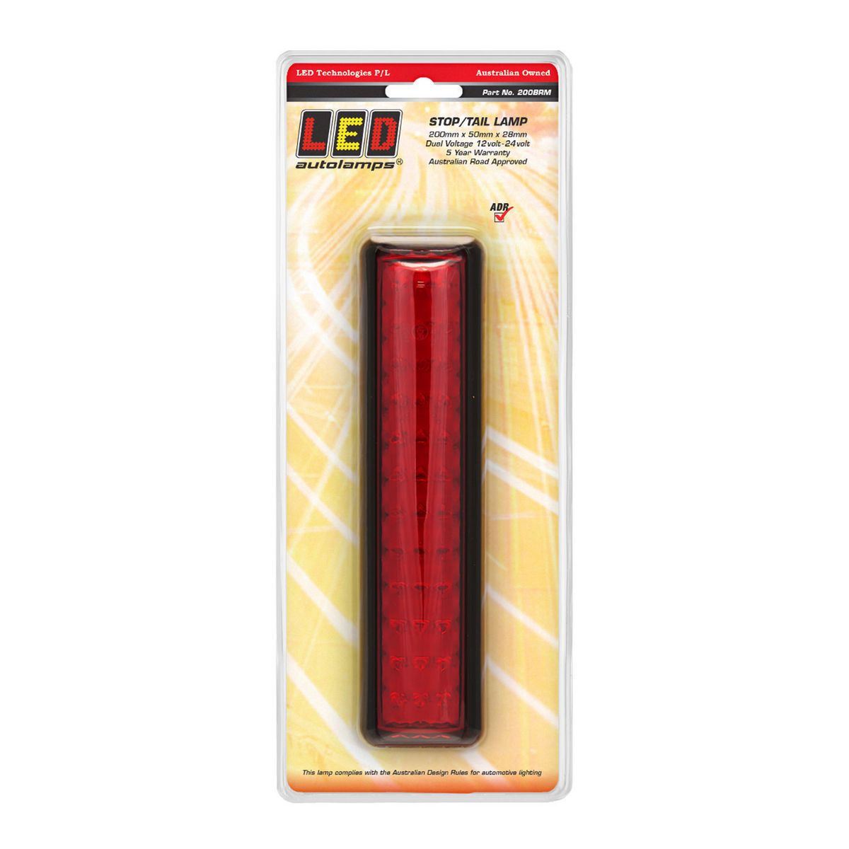 LED Autolamps 12/24V Stop Tail Light With Black Bracket 200x50mm - 200BRM
