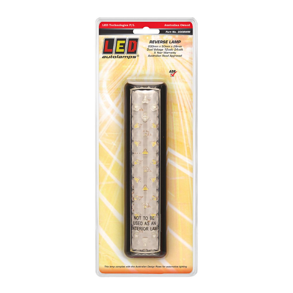 LED Autolamps 12/24V Reverse Light 200x50mm With 25 LEDs Black Bracket - 200BWM