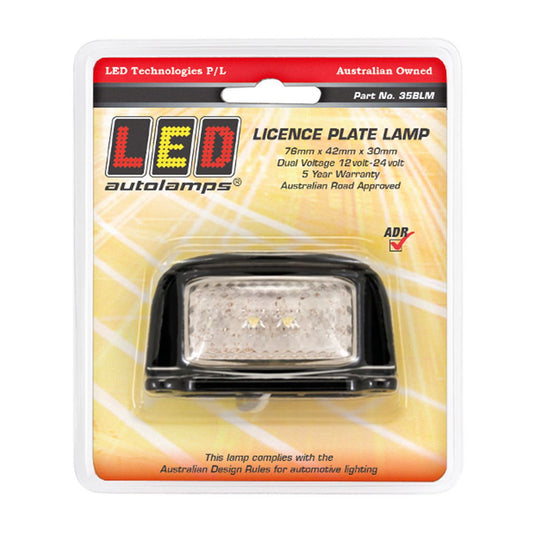 LED Autolamps Licence Plate Lamp Black Bracket Multi Volt With 40cm Wire - 35BLM
