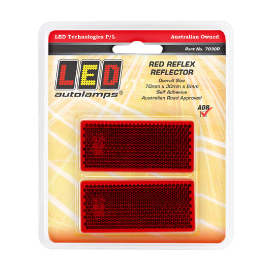 LED Autolamps Red Reflector Self Adhesive 70x30x6mm Twin Blister Pack - 7030R