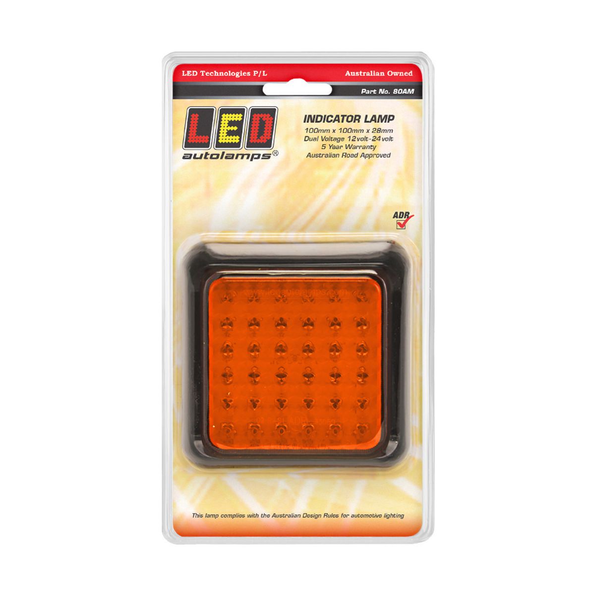 LED Autolamps 12/24V Indicator Lamp 36 LEDs 80x80mm With 40cm Wire - 80AM
