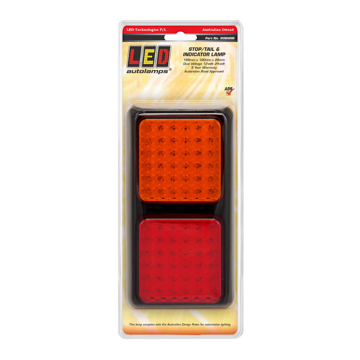 LED Autolamps Multi Volt Stop/Tail/Indicator Assembly 72 LEDs With Black Bracket 190x100x28mm - 80BARM