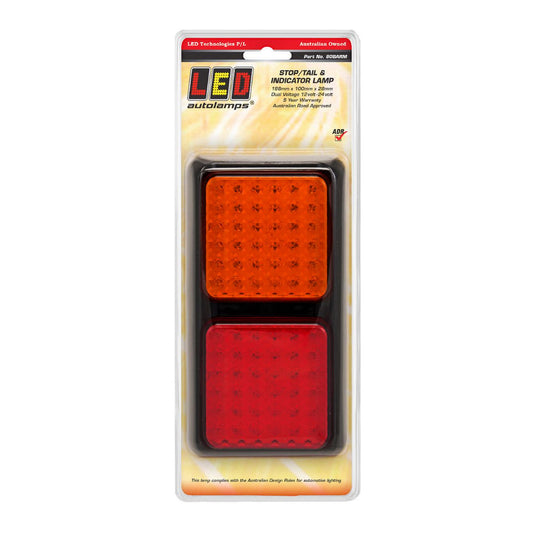 LED Autolamps Multi Volt Stop/Tail/Indicator Assembly 72 LEDs With Black Bracket 190x100x28mm - 80BARM