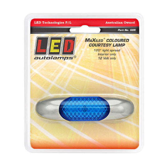 LED Autolamps Interior LED Light 12v Blue Lens Chrome Housing 10cm Cable Blister Pack - 68B