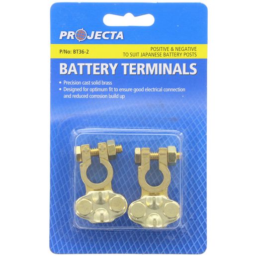 PROJECTA Brass Battery Terminal 1x Positive & 1x Negative Suits Small Japanese Battery Posts 8-2B&S - BT36-2