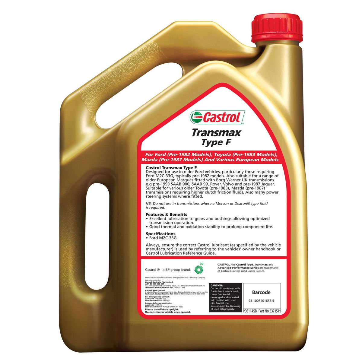 Castrol Transmax Type F Automatic Transmission Fluid 4L - 3371519