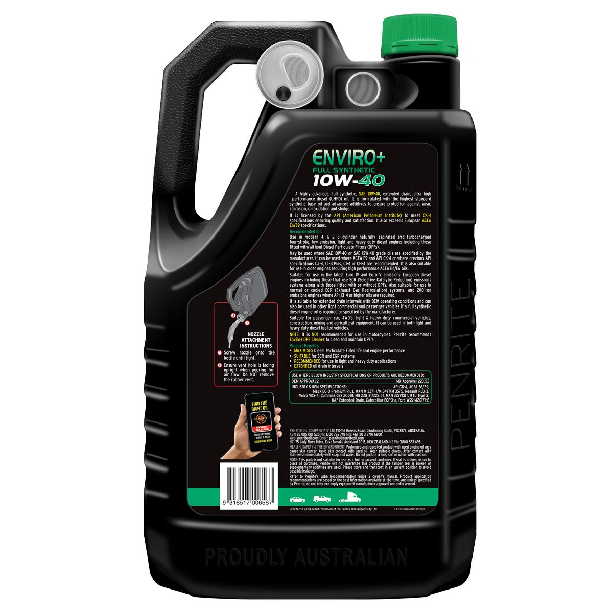 Penrite Enviro+ 10W-40 Diesel Cj-4-Sm Engine Oil 5L - EPLUS10W40005