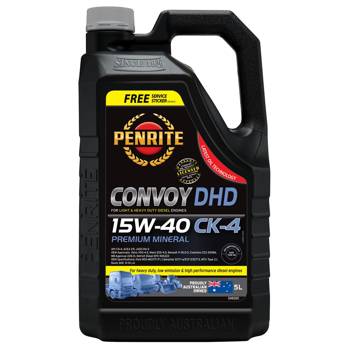 Penrite Diesel HD SAE 15W-40 Cj-4-Sm Engine Oil 5L - DHD005