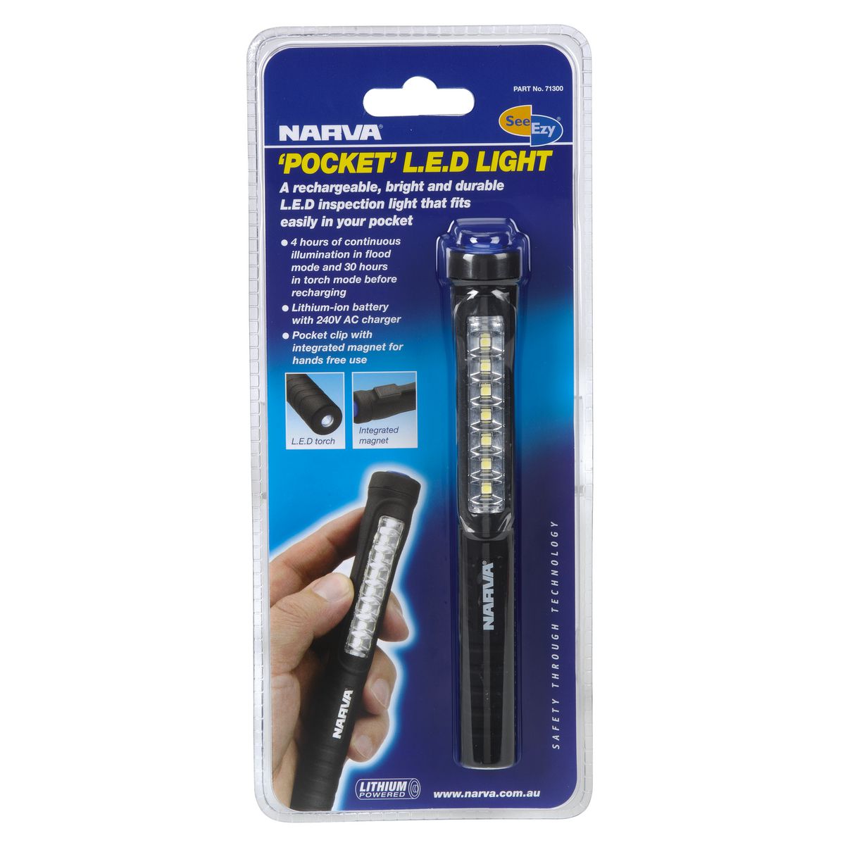 Narva Rechargeable L.E.D Pocket Inspection Light 240V - 71300