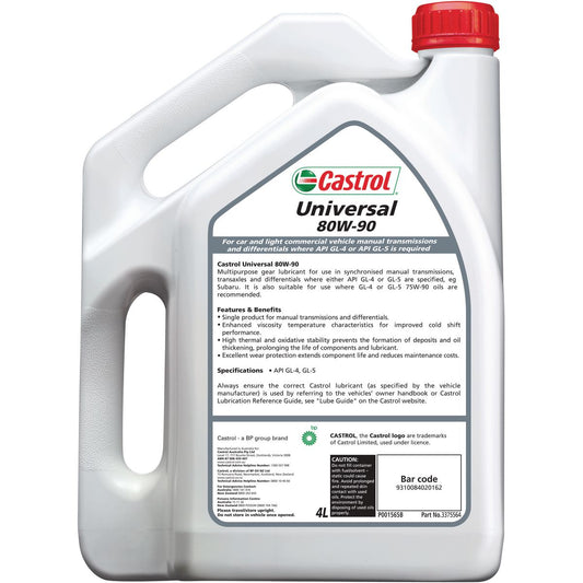 Castrol Manual Transmission Fluid Universal 80W90 4L - 3375564