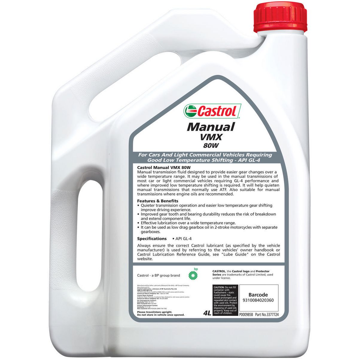 Castrol VMX Manual Transmission Fluid 80W 4L - 3377724