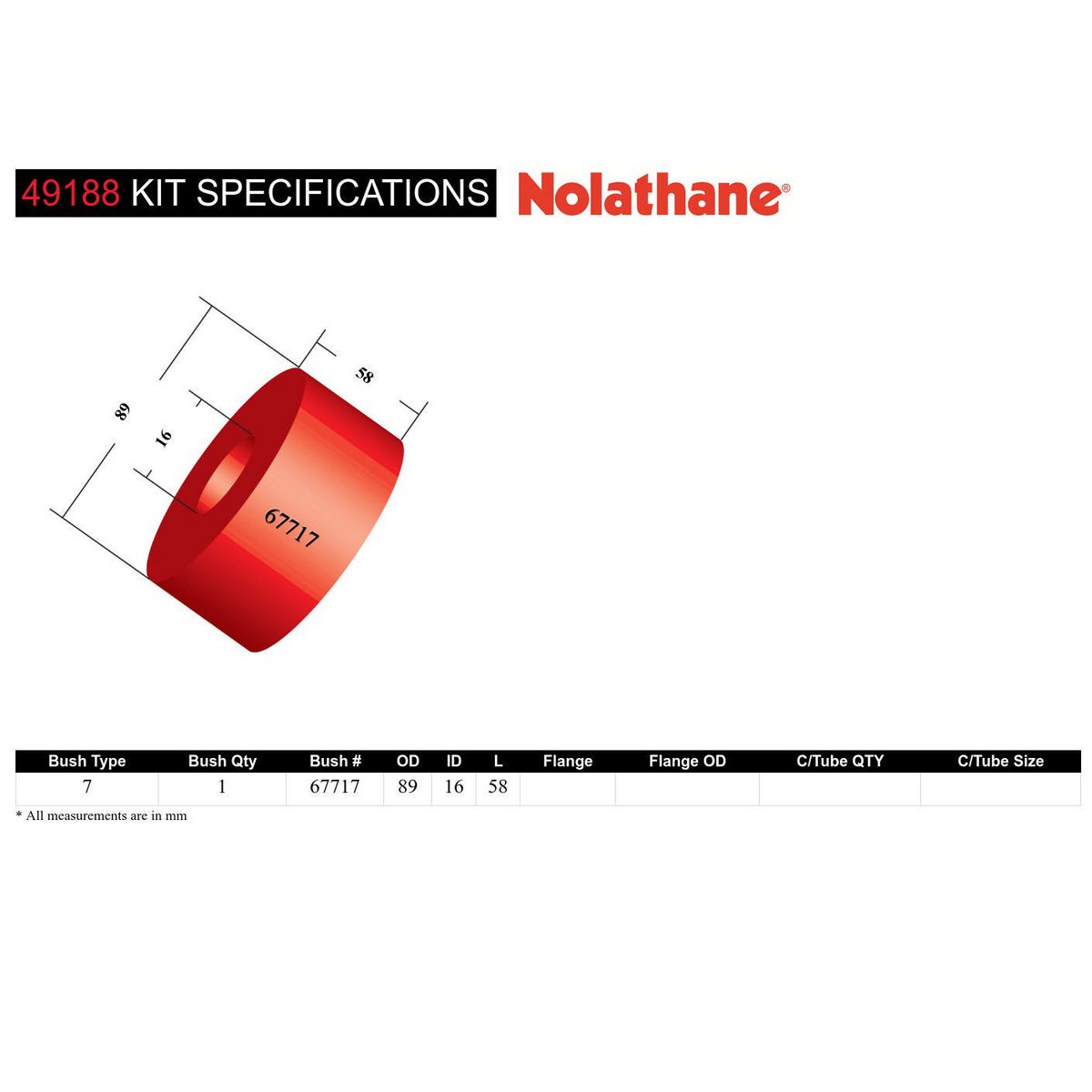 Nolathane Rear Differential Mount Rear Centre Bushing Kit - 49188