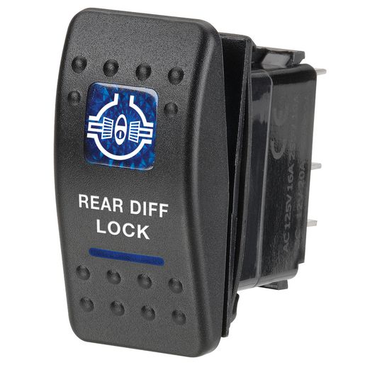 Narva Sealed Rocker Switch Off/On SPDT 12V Blue Illuminated Rear Diff Lock Symbol - 63138BL