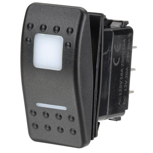 Narva Sealed Rocker Switch On/On DPDT 12/24V Red LED (Contacts Rated 20A @ 12V - 63166BL