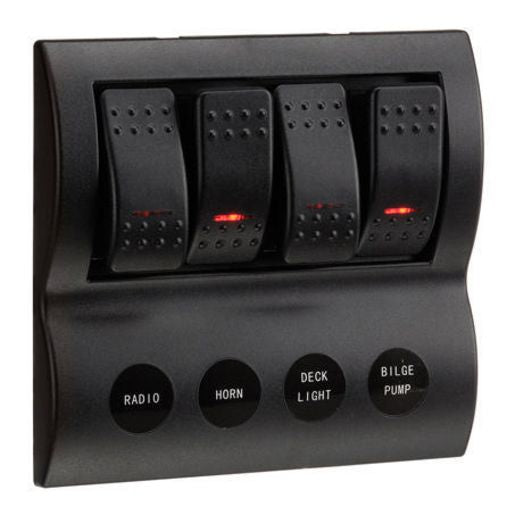 Narva 4 Way Rocker Switch Panel Off/On SPST Red LED - 63190