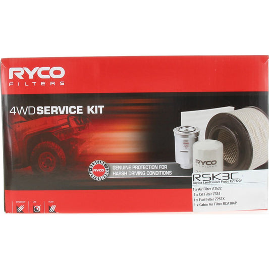 Ryco 4WD Filter Kit to suit Toyota Landcruiser Prado KZJ120R - RSK3C
