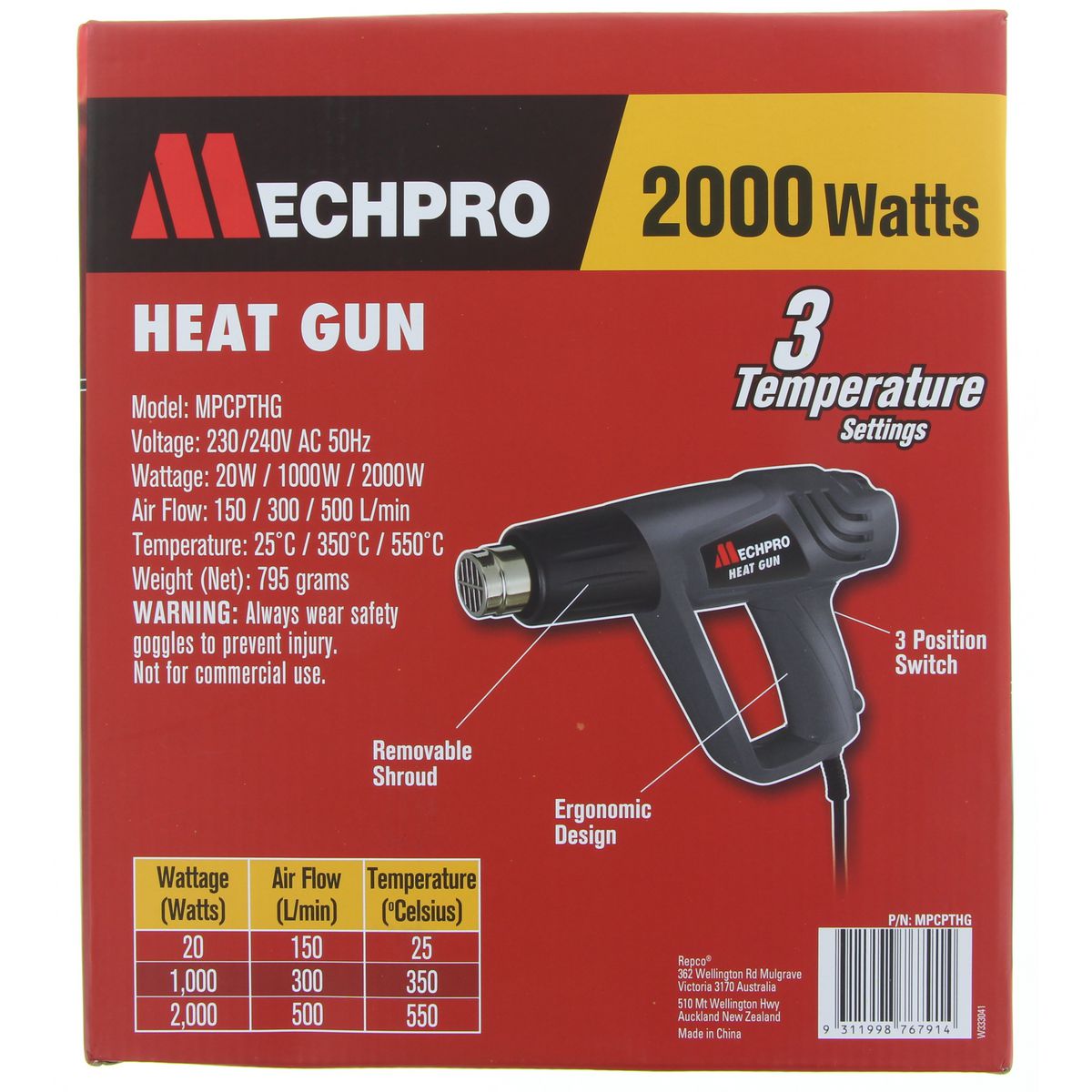 Mechpro Heat Gun with 3 Temp Settings - MPCPTHG