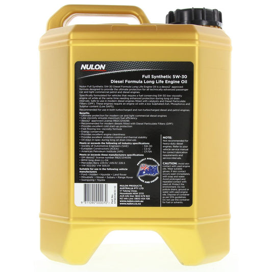 Nulon Long Life Diesel 5W-30 Engine Oil 10L - SYND5W30-10