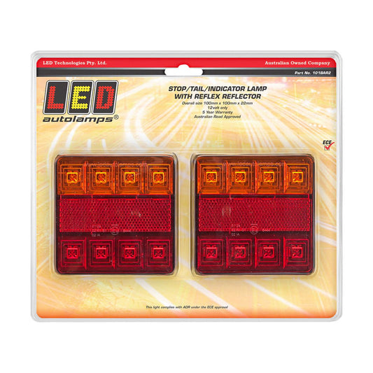 LED Autolamps 12V LED Stop/Tail/Indicator Lamps With Reflector Twin Blister - 101BAR2