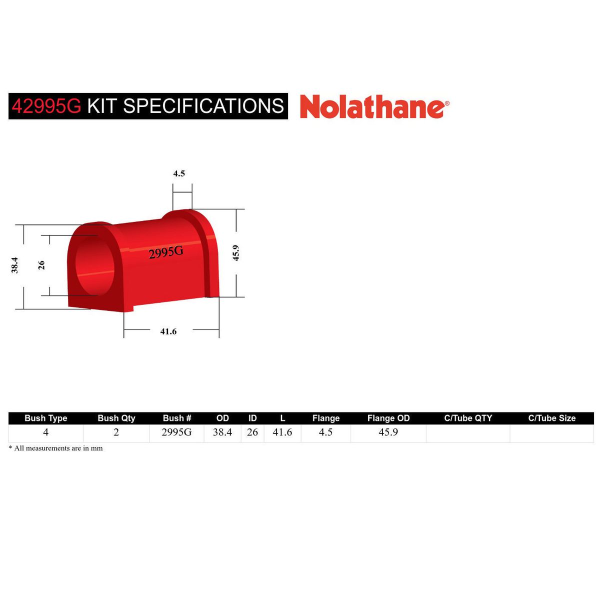 Nolathane Sway Bar Mount Bushing Kit 26mm - 42995G