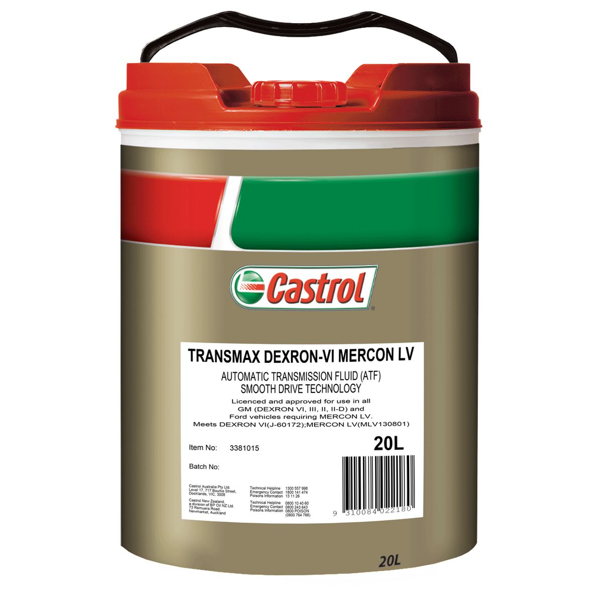 Castrol Transmax Automatic Transmission Fluid DEXRON-VI LV 20L - 3381015