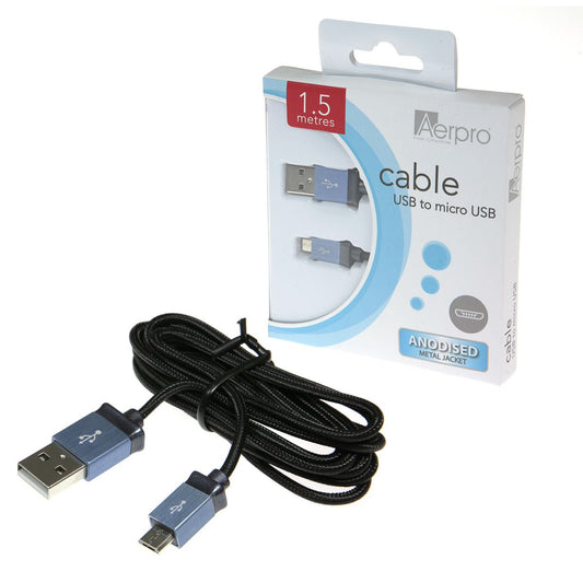 Aerpro Male USB to Male Micro USB Cable Aluminium 1.5m - ADM2USBA