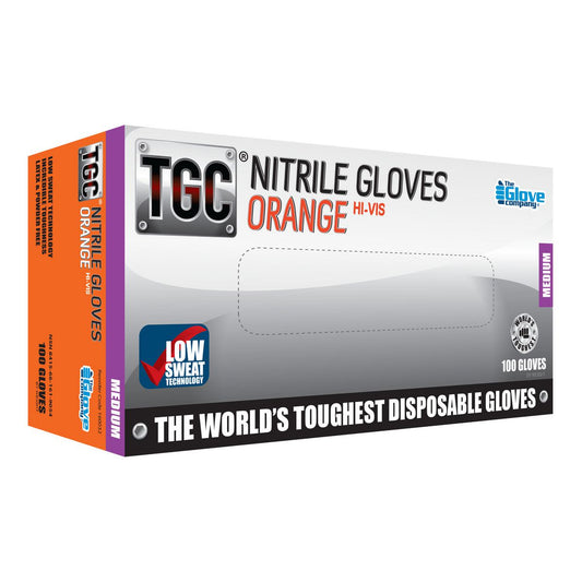 TGC Orange Hi-Vis Nitrile Gloves 100 Pack Medium - 160032