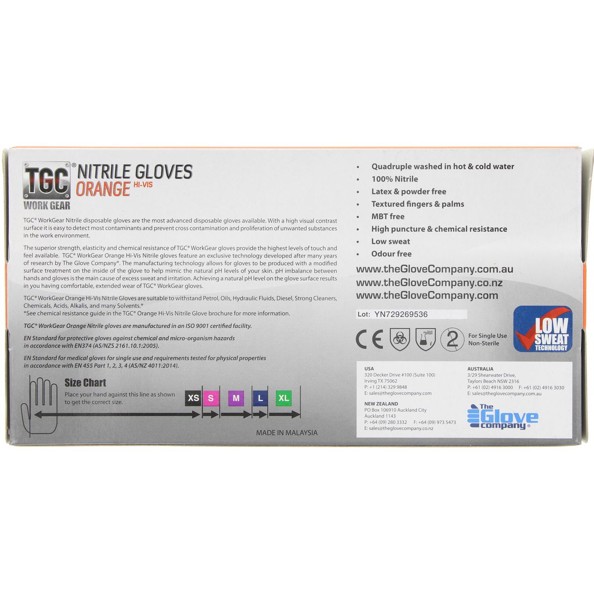 TGC Orange Hi-Vis Nitrile Gloves 100 Pack Large - 160033