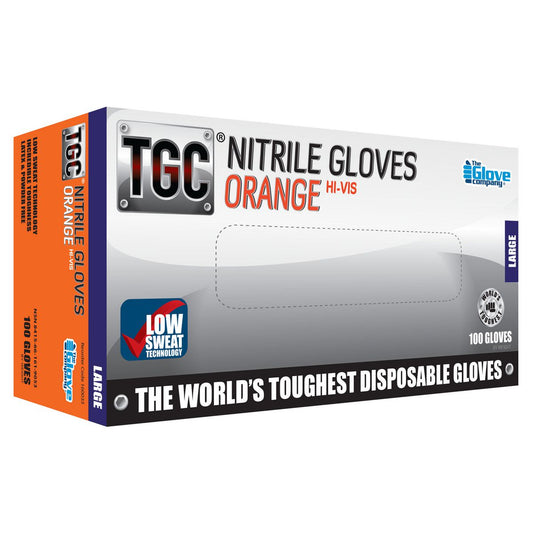 TGC Orange Hi-Vis Nitrile Gloves 100 Pack Large - 160033