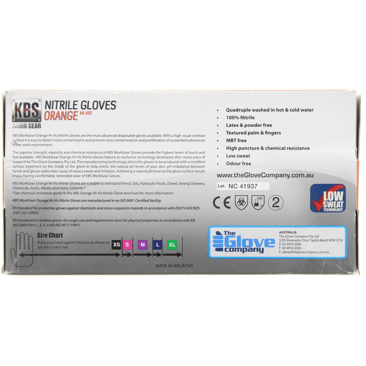 TGC Orange Hi-Vis Nitrile Gloves 100 Pack Extra Large - 160034