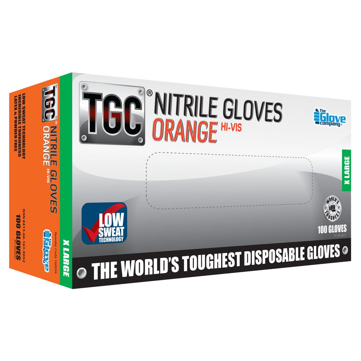 TGC Orange Hi-Vis Nitrile Gloves 100 Pack Extra Large - 160034