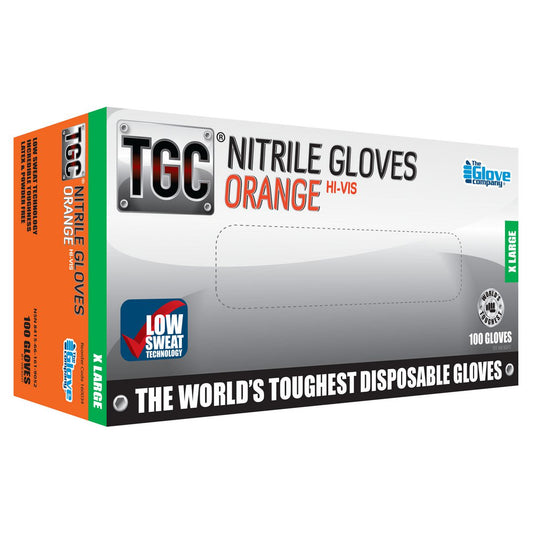 TGC Orange Hi-Vis Nitrile Gloves 100 Pack Extra Large - 160034