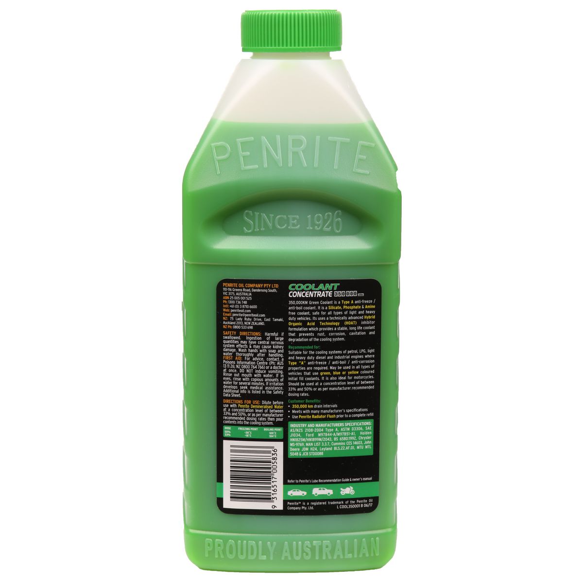 Penrite 350,000km Green Anti-Freeze Coolant Concentrate 1L - COOL350001