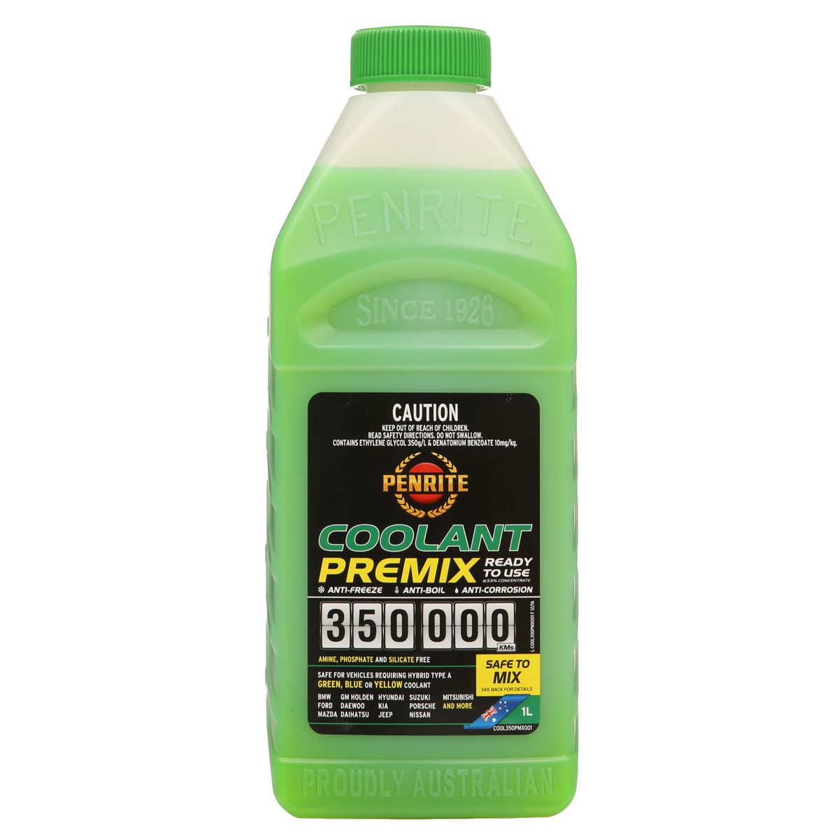 Penrite 350,000km Green Anti-Freeze Coolant Premix 1L - COOL350PMX001